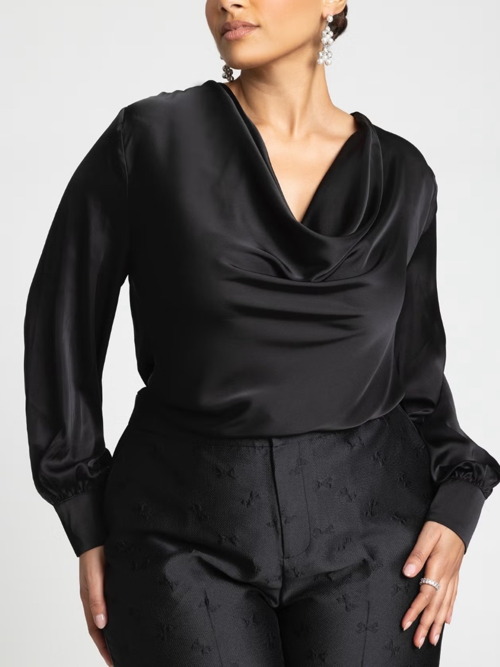 Eloquii Draped Satin Cowl Neck Blouse